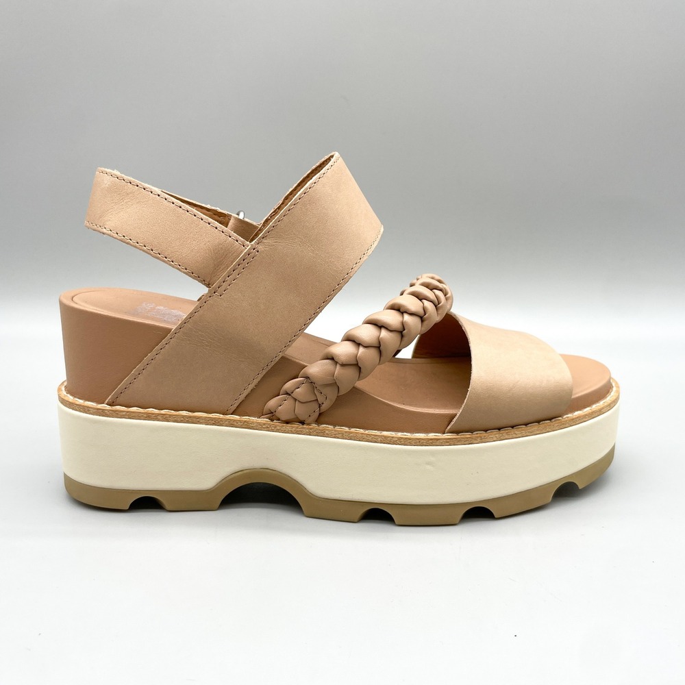 Sorel Womens 8 Joanie Slingback Wedge Sandals Tan Braided Leather Boho Coastal